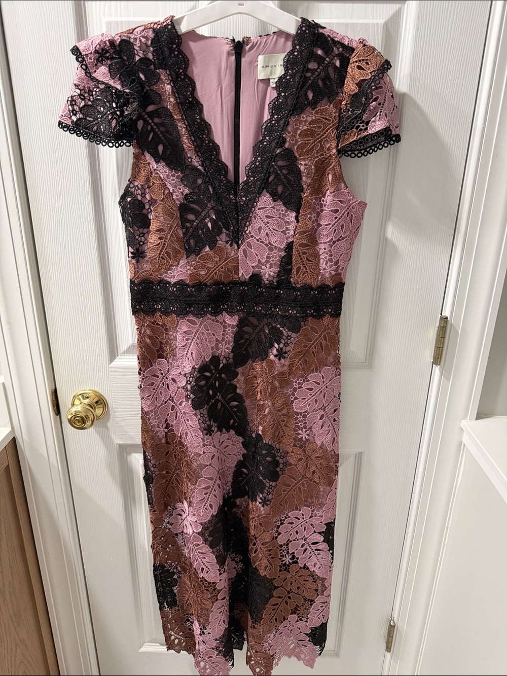 Adelyn Rae Pink, Brown and Black Lace-Trim Midi Dress